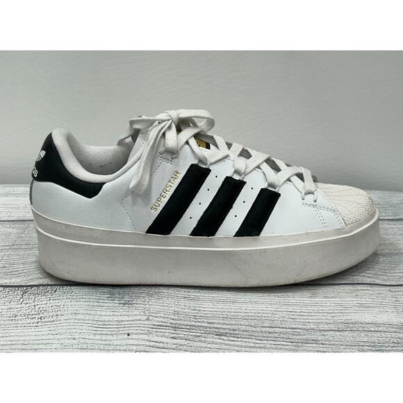Adidas Womens White Black Leather Superstar Bonega Platform Sneaker Shoes 9.5 - Picture 5 of 12